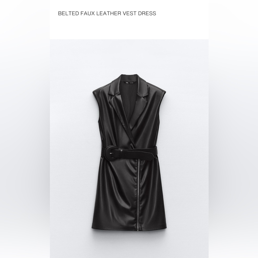 Zara Black Belted Faux Leather Vest Dress